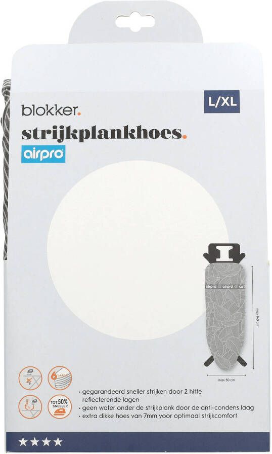 Blokker Airpro Strijkplankhoes Universeel Abstract Leaves Gray 140 x 50 cm L XL Grijze Stijkplankovertrek Voor een Sneller en Optimaal Strijkresultaat