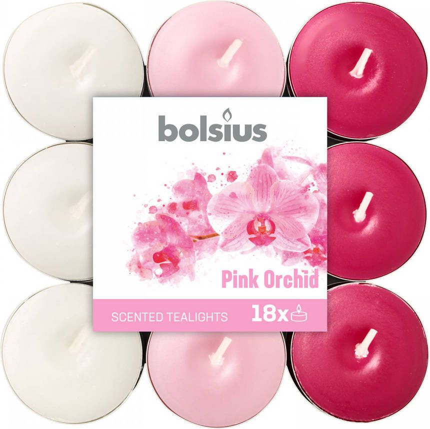 Bolsius Geurkaarsen Theelicht Pink Orchid Roze wit 18 Stuks 3 verpakkingen met elk 18 stuks