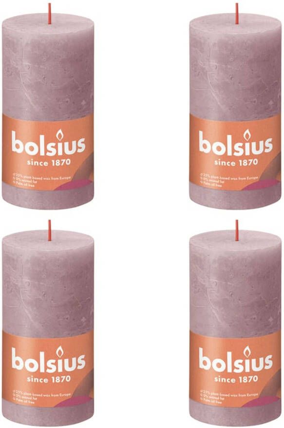 Bolsius 4 stuks oud roze rustiek stompkaarsen 130 68(60 uur)Eco Shine Ash Pink