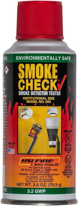 HSI Fire & Safety Group Europe Professioneel gecertificeerd testgas voor rookmelders (testspray) SmokeCheck 150ml
