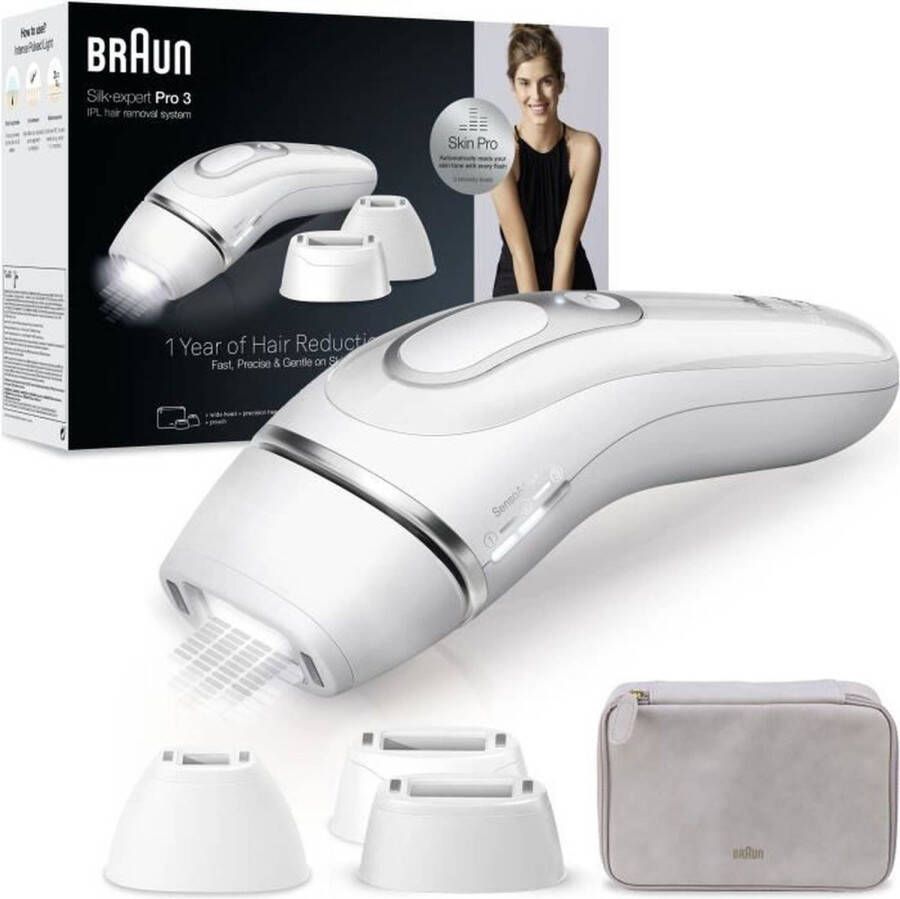 Braun Epilator met pulserend licht Silk·expert Pro 3 Thuis epileren Etui 3 opzetstukken PL3230