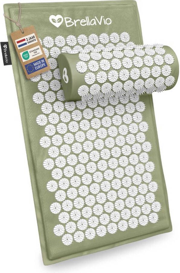 BrellaVio Spijkermat Set met Spijkerkussen Groen 74x44 cm Acupressuur Mat Spijkerbed Shakti Mat