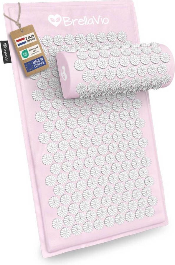 BrellaVio Spijkermat Set met Spijkerkussen Pastel Roze 74x44 cm Acupressuur Mat Spijkerbed Shakti Mat