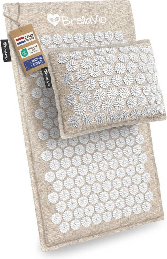 BrellaVio Spijkermat Set Premium Eco Wit Inclusief Spijkerkussen en Opbergtas Acupressuur Mat Shakti Massage