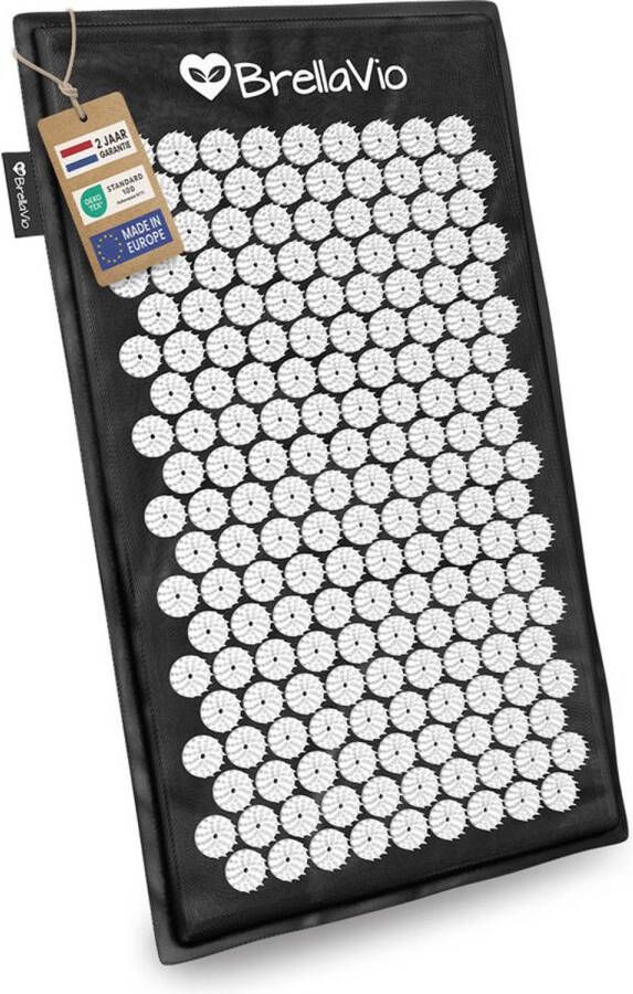 BrellaVio Spijkermat Zwart 74x44 cm Acupressuur Mat Acupunctuur Spijkerbed Shakti Massage Zonder Kussen