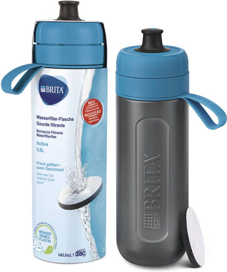 BRITA ACTIVE Drinkfles Blauw 0 6L met 1 MicroDisc Filter BPA-vrij