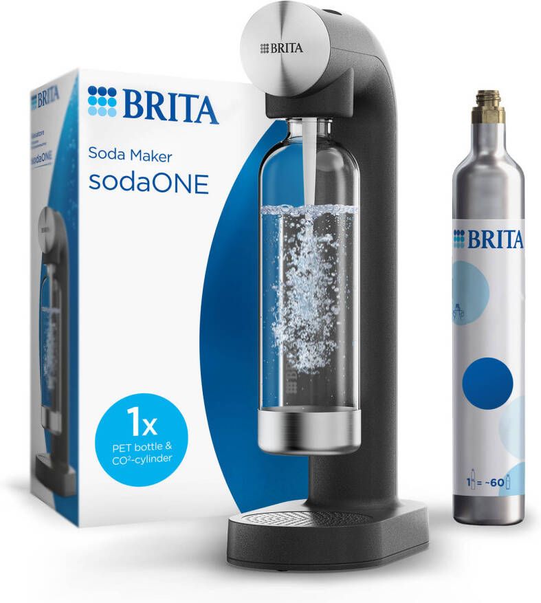 BRITA SodaONE Bruiswatertoestel Zwart met 1 CO2-cilinder en 1 Soda fles