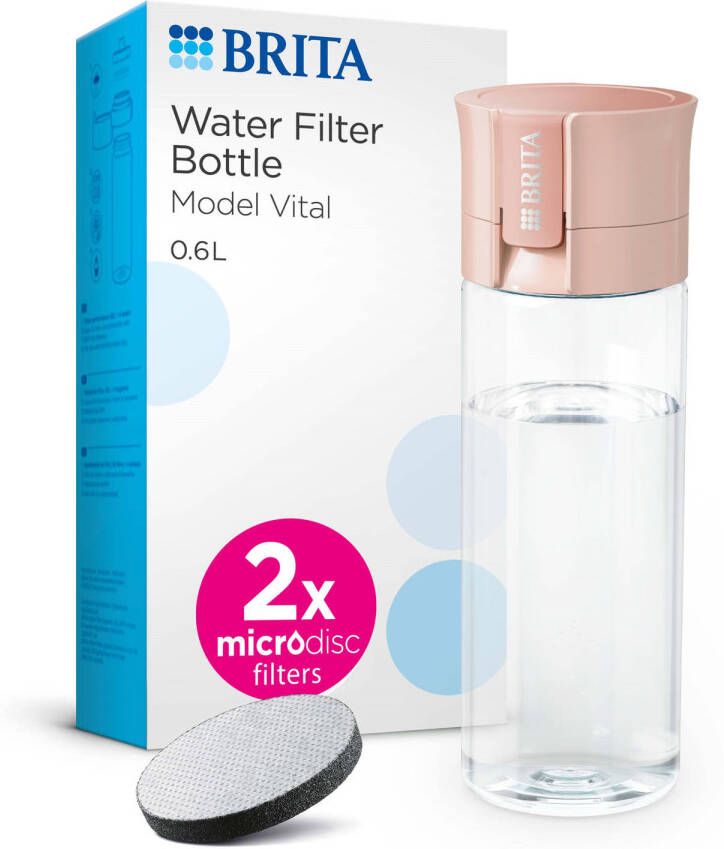 BRITA VITAL Drinkfles Abrikoos 0 6L met 2 MicroDisc Filters BPA-vrij