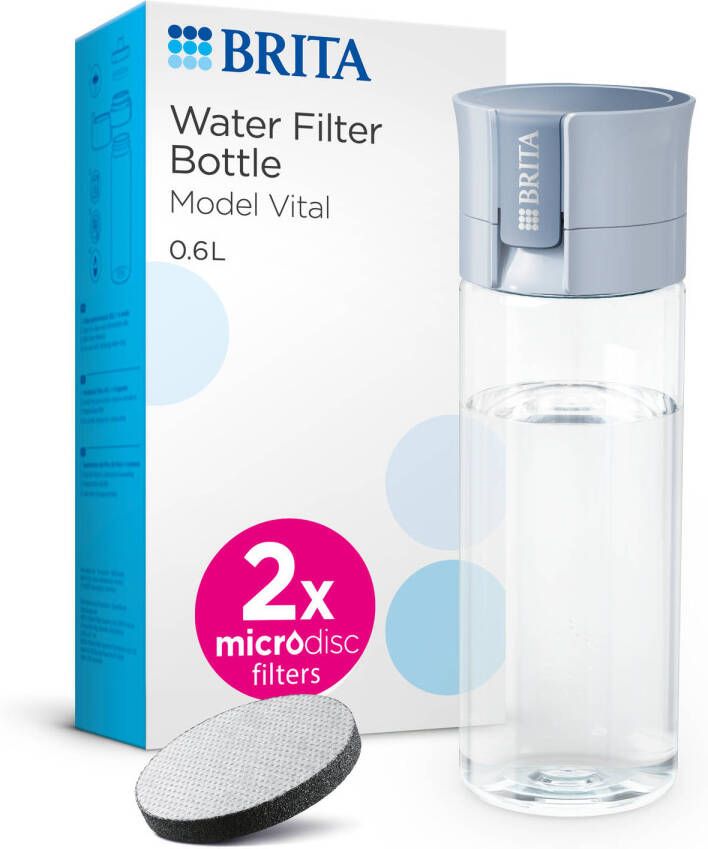 BRITA VITAL Drinkfles Lichtblauw 0 6L met 2 MicroDisc Filters BPA-vrij