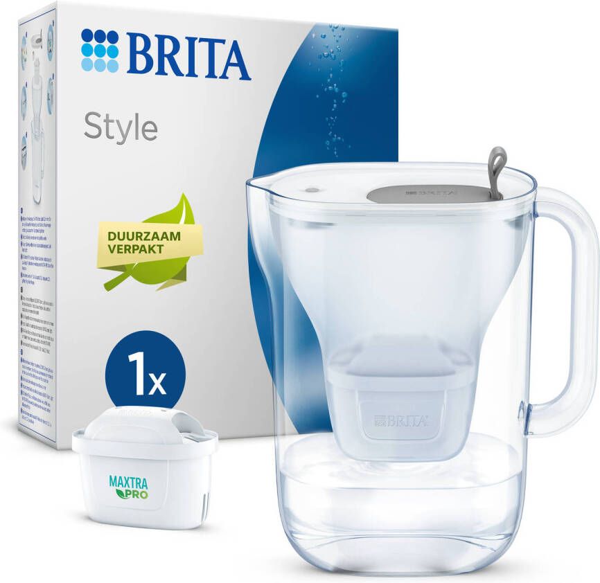 BRITA Style Waterfilterkan Grijs 2.4L met 1 MAXTRA PRO AIO Filter Duurzaam verpakt