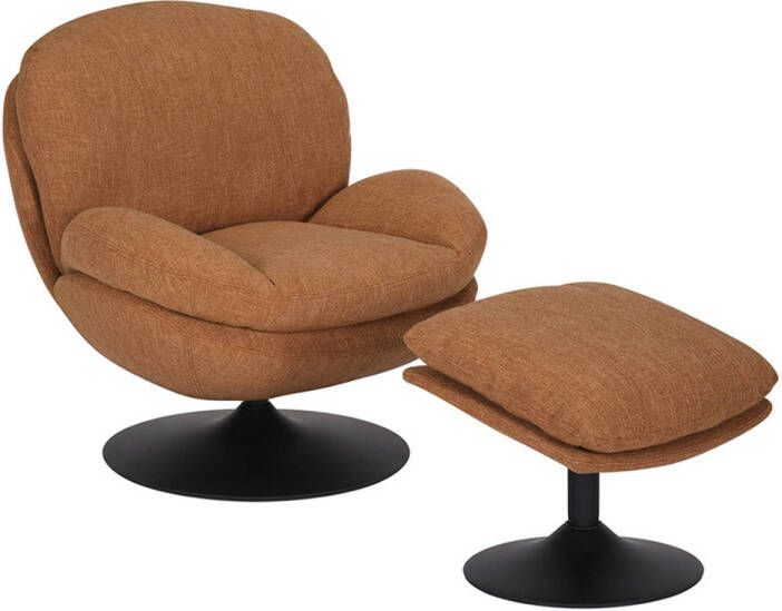 Bronx71 Draaifauteuil met hocker Isobel linnen koper.