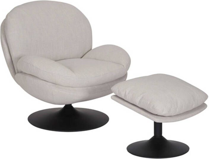 Bronx71 Draaifauteuil met hocker Isobel linnen off white.