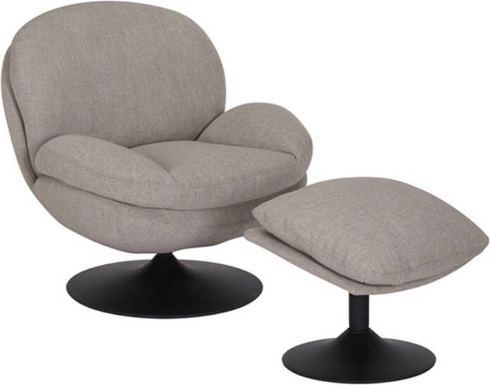 Bronx71 Draaifauteuil met hocker Isobel linnen taupe.