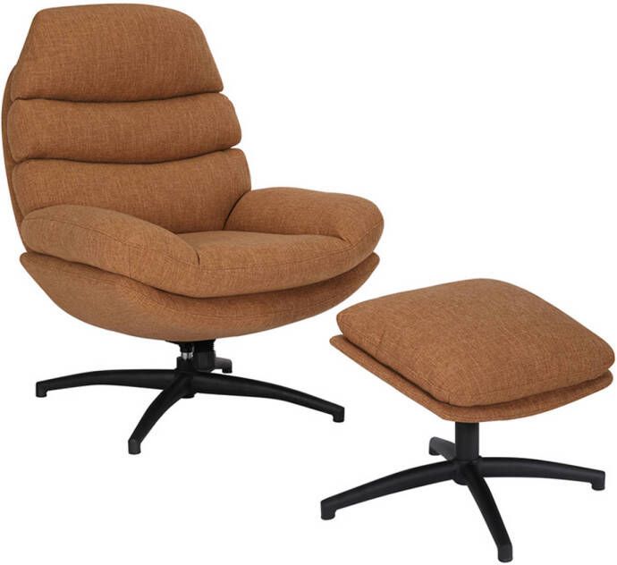 Bronx71 Draaifauteuil met hocker Palma linnen koper.