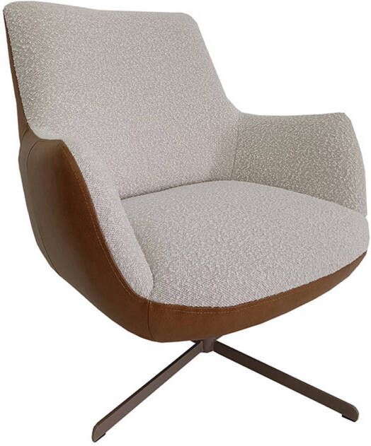 Bronx71 Draaifauteuil Stella bouclé leer beige cognac.