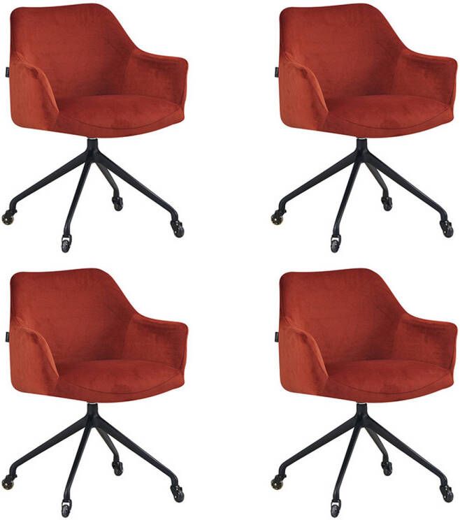 Bronx71 ® Eetkamerstoel met wieltjes Quinn koper velvet Eetkamerstoelen set van 4