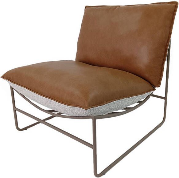 Bronx71 Fauteuil Maceo leer bouclé cognac beige.