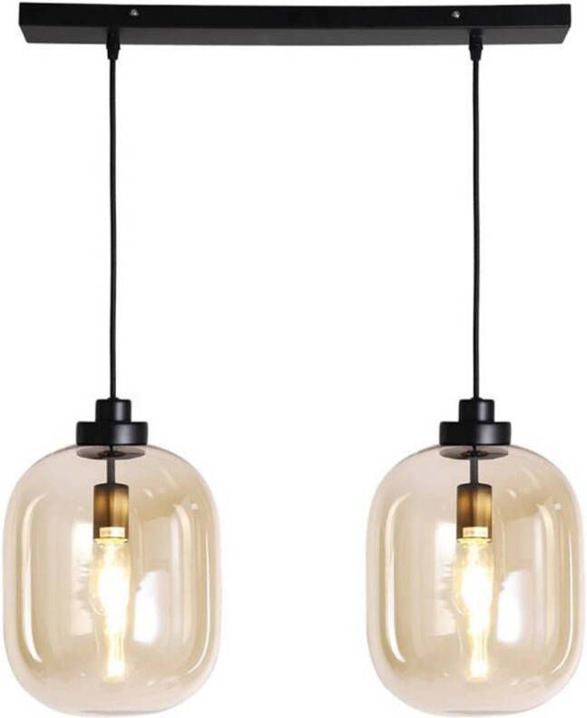 Livin24 Bronx71® Hanglamp industrieel Amber 30 cm 2-lichts Hanglamp glas Hanglampen eetkamer