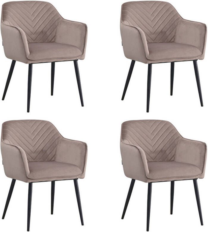 Bronx71 ® Velvet eetkamerstoel Fiona taupe Eetkamerstoelen set van 4