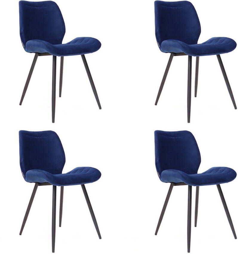 Bronx71 Velvet eetkamerstoel Toby donkerblauw Eetkamerstoelen set van 4.