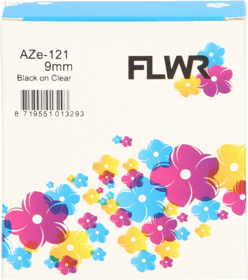 Brother FLWR TZe-121 zwart op transparant breedte 9 mm labels