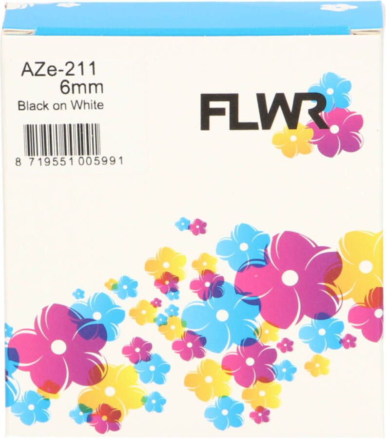 Brother FLWR TZE-211 zwart op wit breedte 6 mm labels