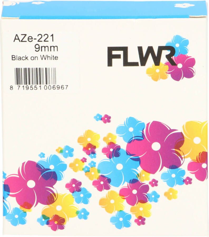 Brother FLWR TZE-221 zwart op wit breedte 9 mm labels