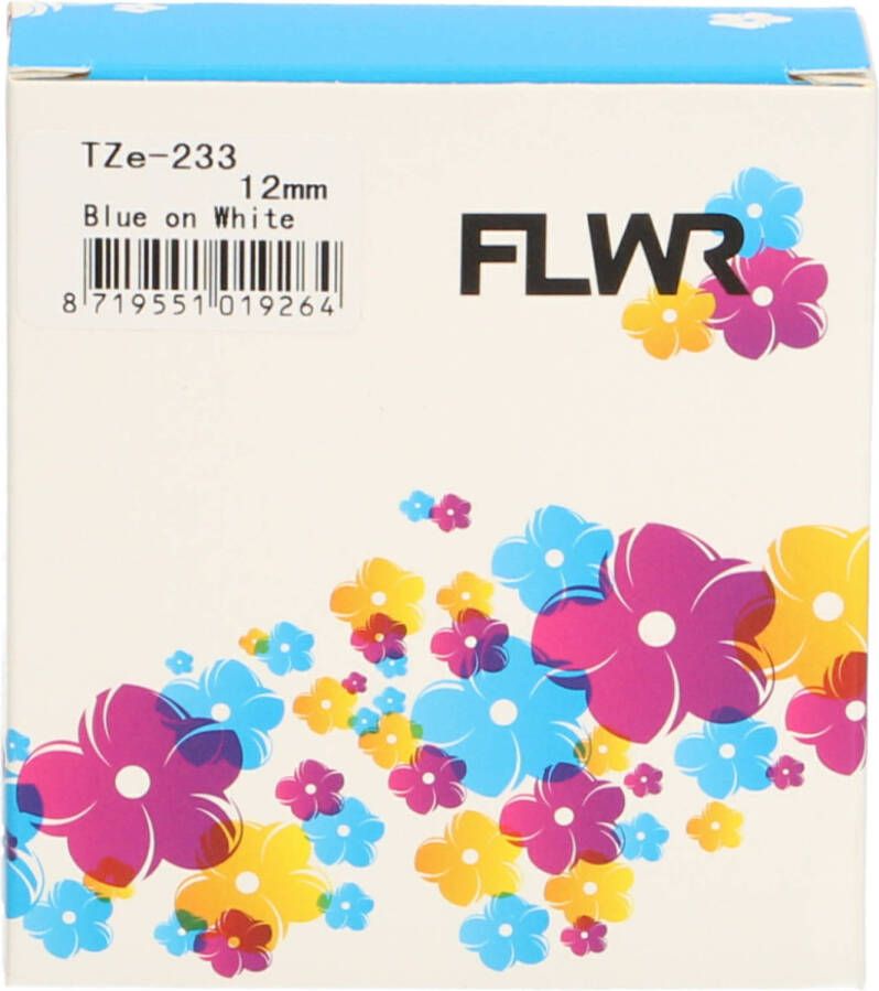 Brother FLWR TZE-233 blauw op wit breedte 12 mm labels