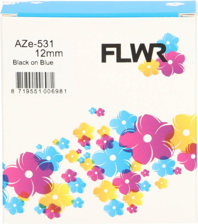 Brother FLWR TZE-531 zwart op blauw breedte 12 mm labels