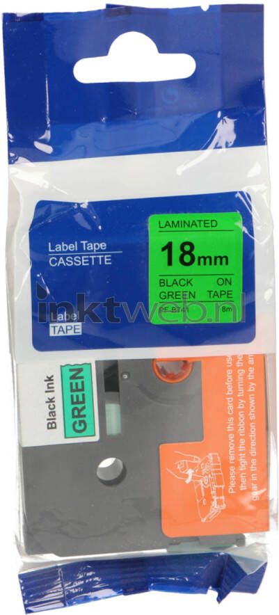 Brother Huismerk TZ-741 zwart op groen breedte 18 mm labels