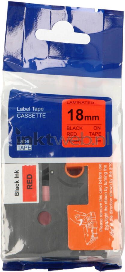 Brother Huismerk TZE-441 zwart op rood breedte 18 mm labels