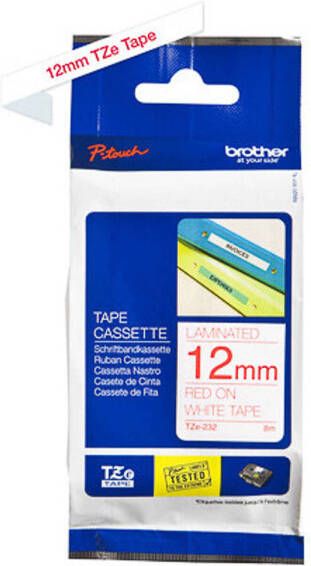 Brother Printlintcassette TZE-232 wit rood 12 mm