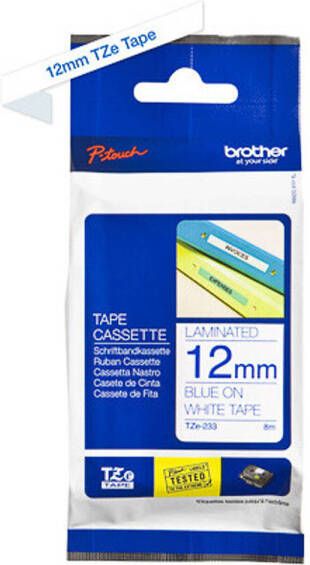 Brother printlintcassette TZE-233 wit blauw 12 mm