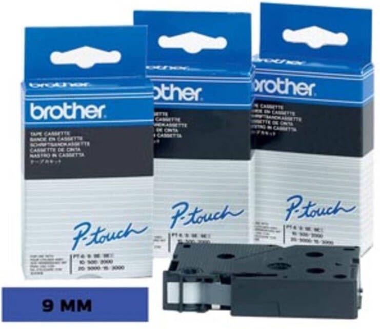 Brother TC tape voor P-Touch 9 mm zwart op blauw