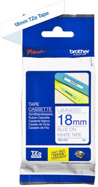 Brother typlint cassette TZE-243 wit blauw18 mm