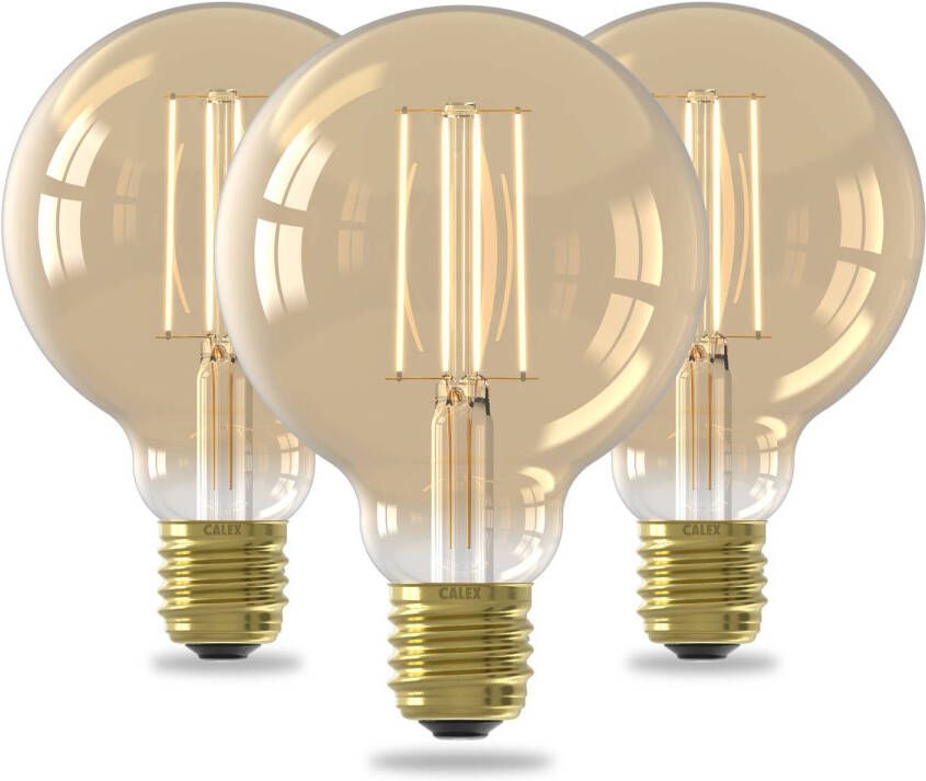 Calex Filament LED Lamp 3 stuks E27 G95 Goud 4.5W Dimbaar