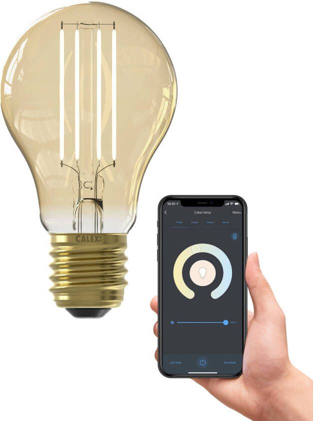 Calex Slimme LED Lamp E27 Wifi Verlichting Filament A60 Smart Lichtbron Goud Dimbaar Warm Wit licht 7W