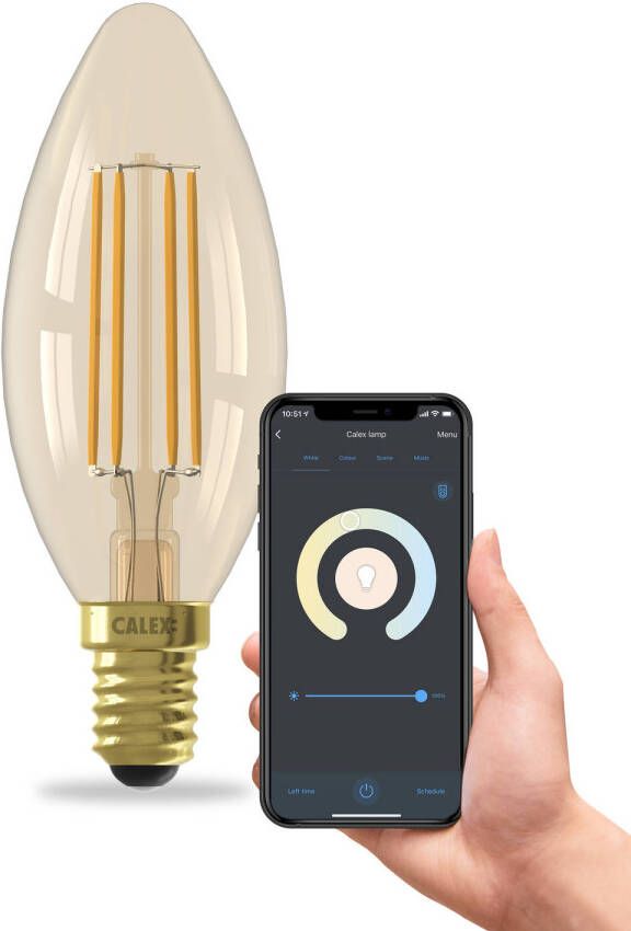 Calex Slimme LED Kaars Lamp E27 Filament Goud Warm Wit 4.9W