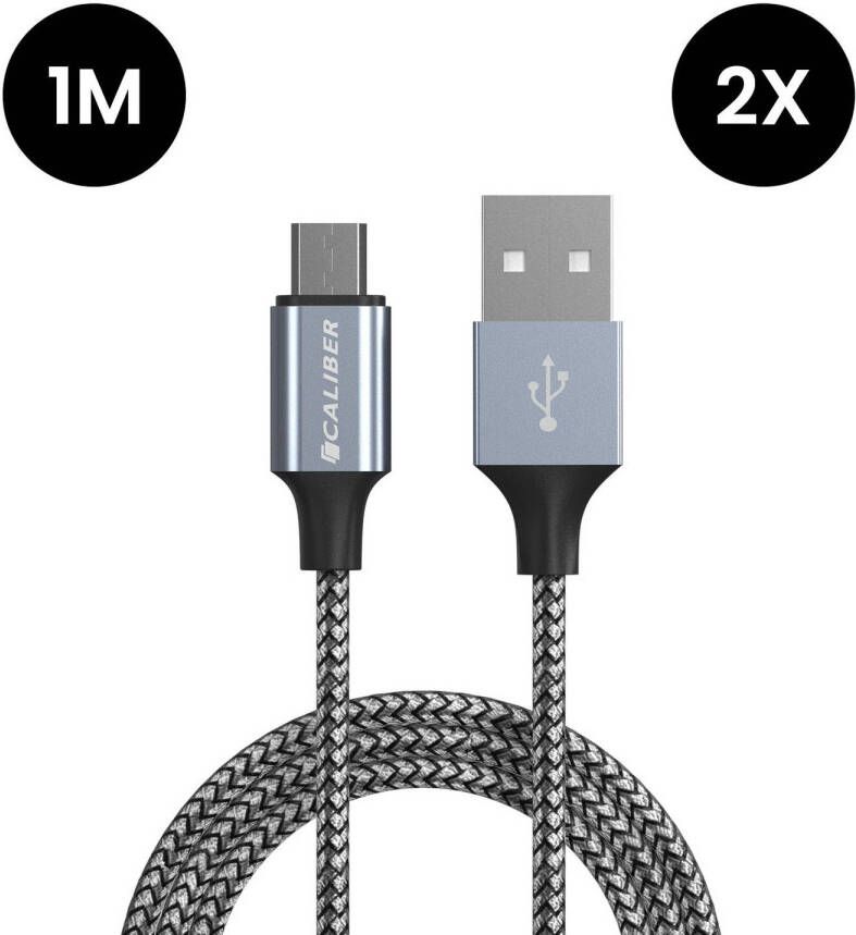 Caliber 2 x USB-C Kabels USB C naar USB A 2 Stuks Sterke Nylon oplaadkabel & Datakabel (CL-UC-2PACK)