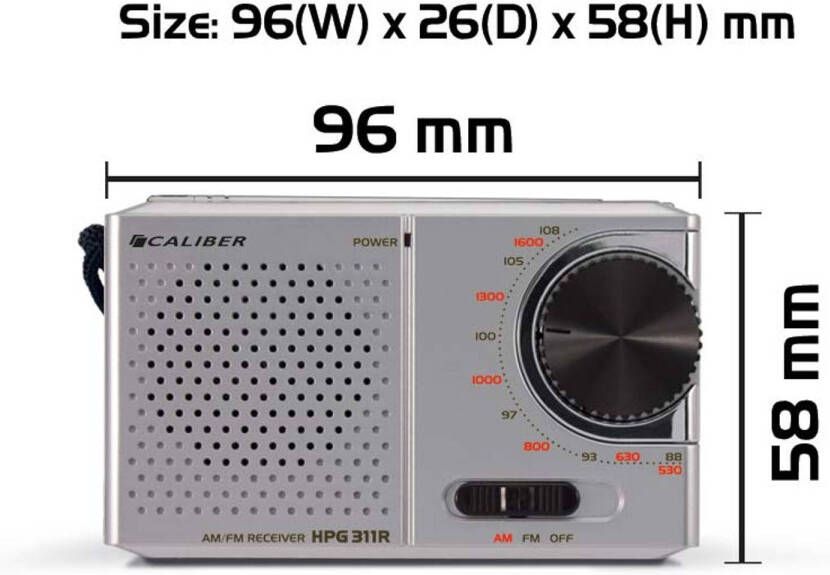Caliber Draagbare Radio Op Batterijen Zakformaat Miniradio AM FM Radio met Koptelefoonaansluiting (HPG311R)