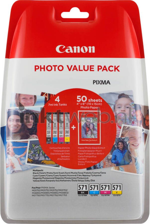 Canon CLI-571 4-pack en fotopapier zwart en kleur cartridge