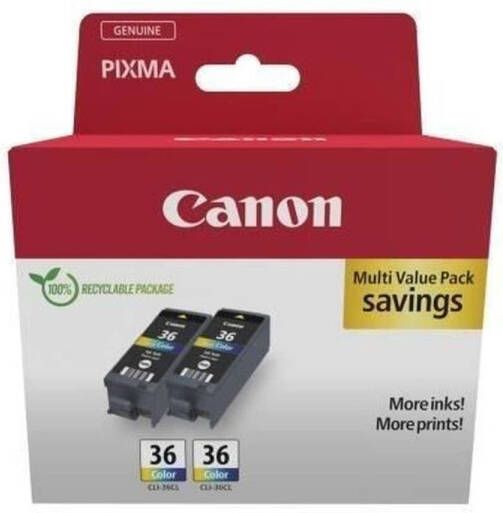 Canon Pak met 2 kleureninktcartridges CLI-36 CL Inkjet 12 ml