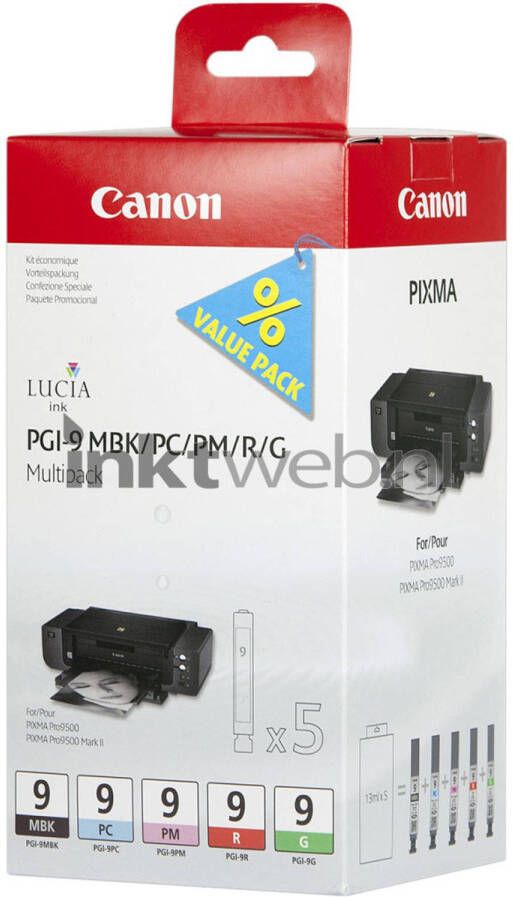 Canon PGI-9 Multipack MBK PC PM R G zwart en kleur cartridge