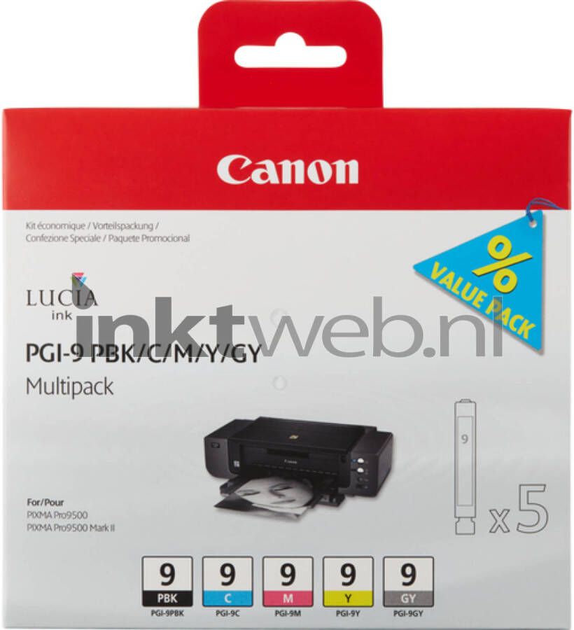 Canon PGI-9 Multipack PBK C M Y GY zwart en kleur cartridge