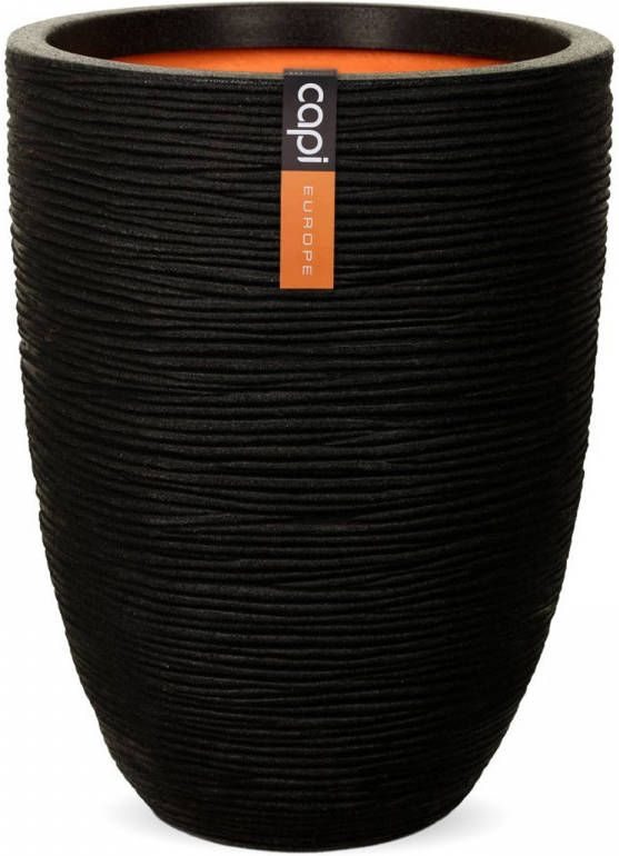 Capi Europe Vaas elegant laag Rib NL 36x47 Zwart Voor binnen en buiten KBLR782