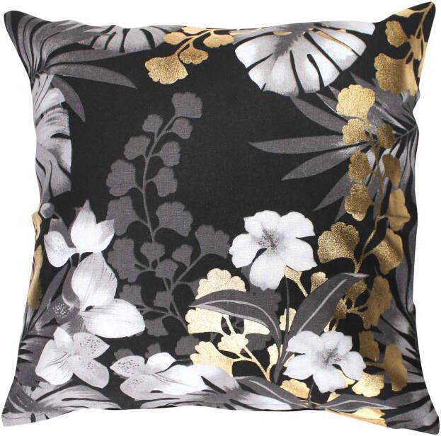 CASA DI ELTURO Kussen Flowers Zwart Goud 40 x 40 cm (incl. vulling)