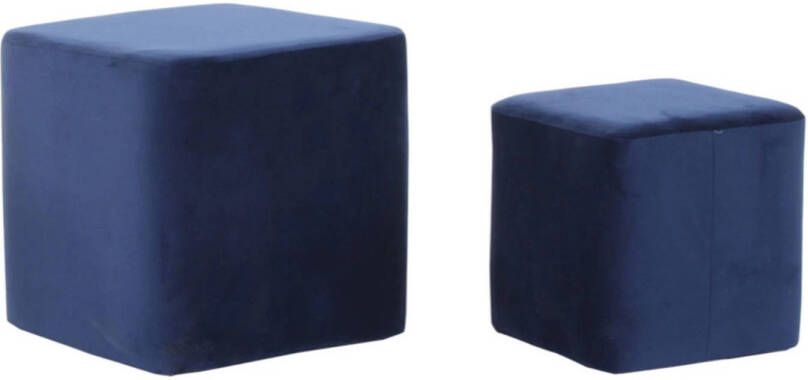 CASA DI ELTURO Set van 2 Poef Velvet Cubic - Blauw