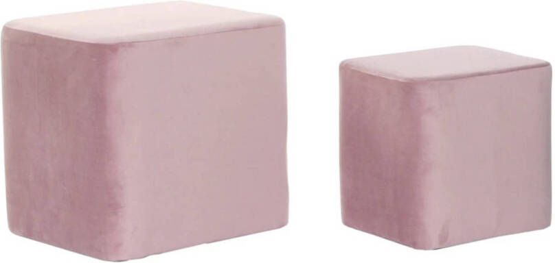 CASA DI ELTURO Set van 2 Poef Velvet Cubic Roze