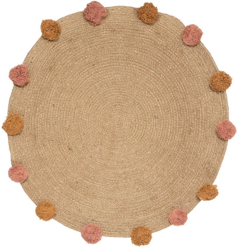 CASA DI ELTURO Tapijt Jute Pompom Bruin Ø80 cm