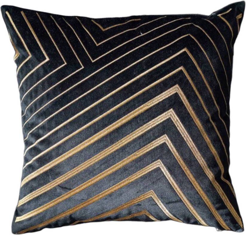 CASA DI ELTURO Velvet Kussen Glam Lines Zwart Goud 45 x 45 cm (incl. vulling)